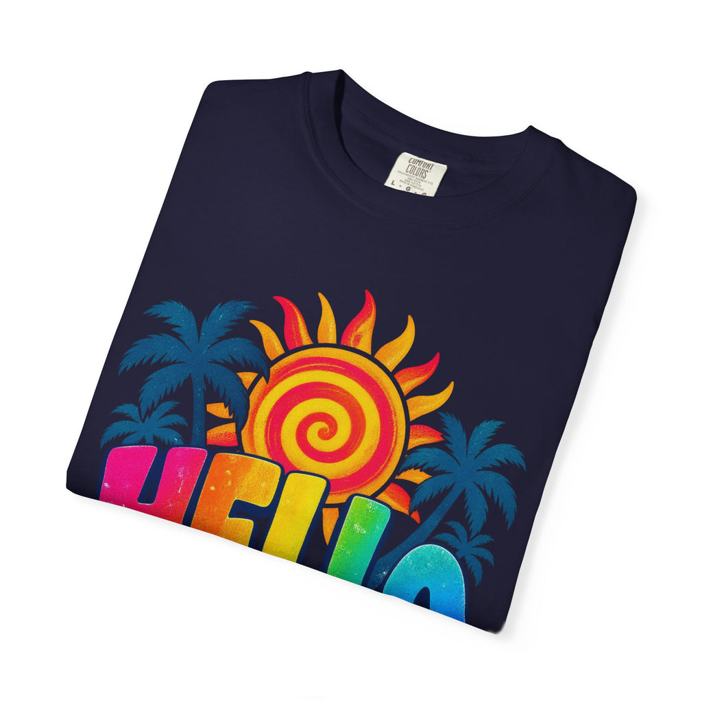 Hello Sunshine Tee | Retro Spiral Sun Shirt | Cute Summer T-Shirt | Comfort Colors