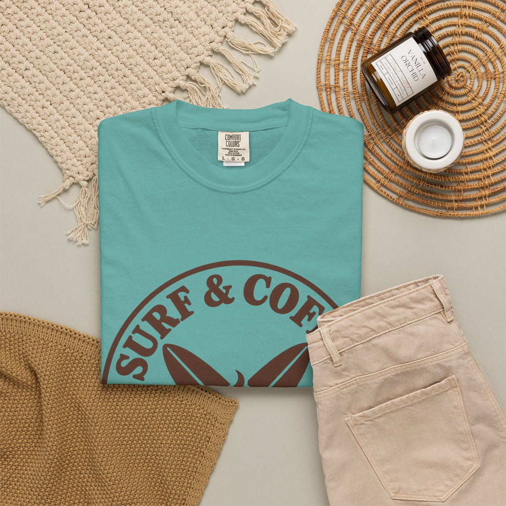 Surf And Coffee Club Shirt | Coffee Lover Surfboard Tee | Comfort Colors T-Shirt