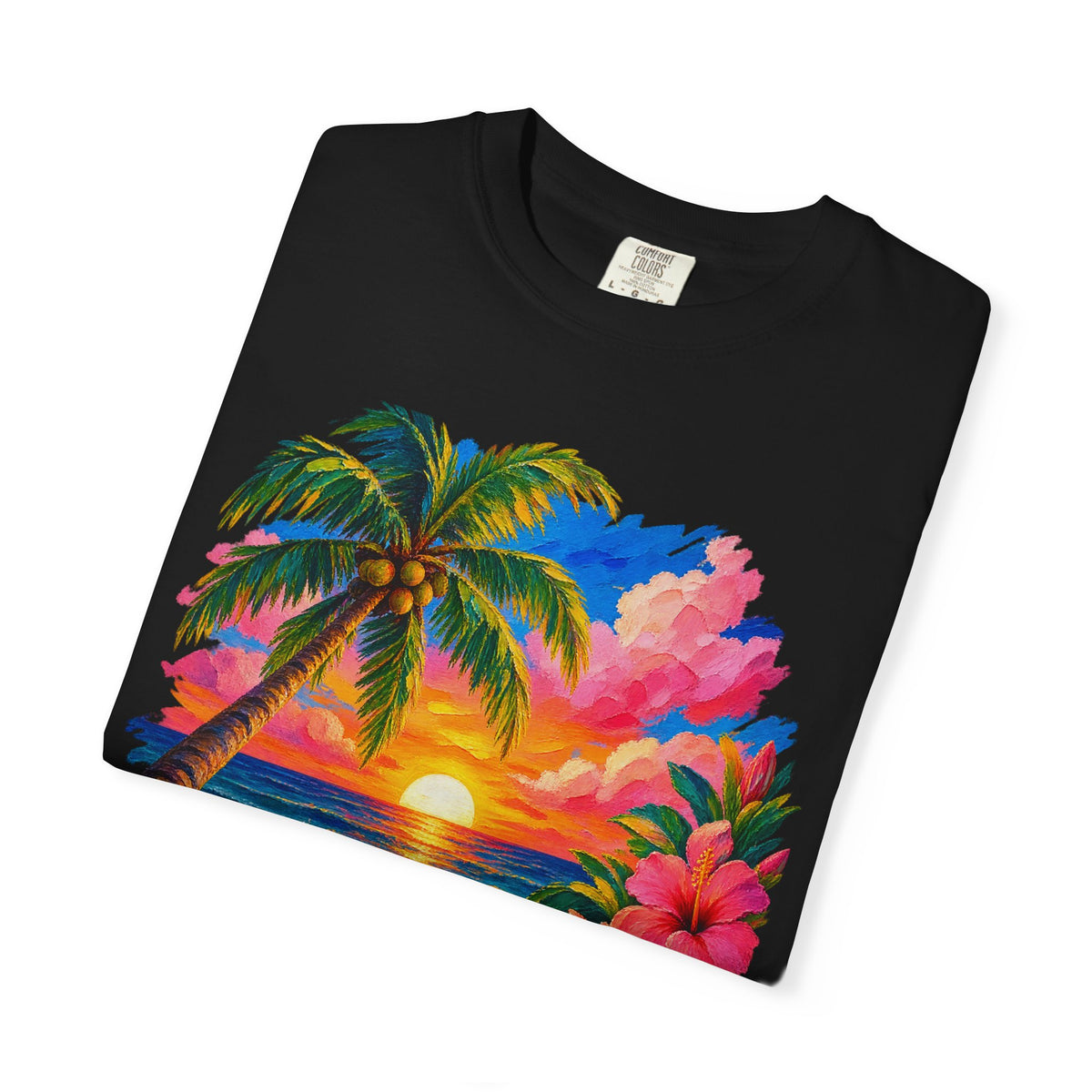 Hibiscus Sunset Ocean Shirt | Painted Tropical Seascape Tee | Comfort Colors T-Shirt