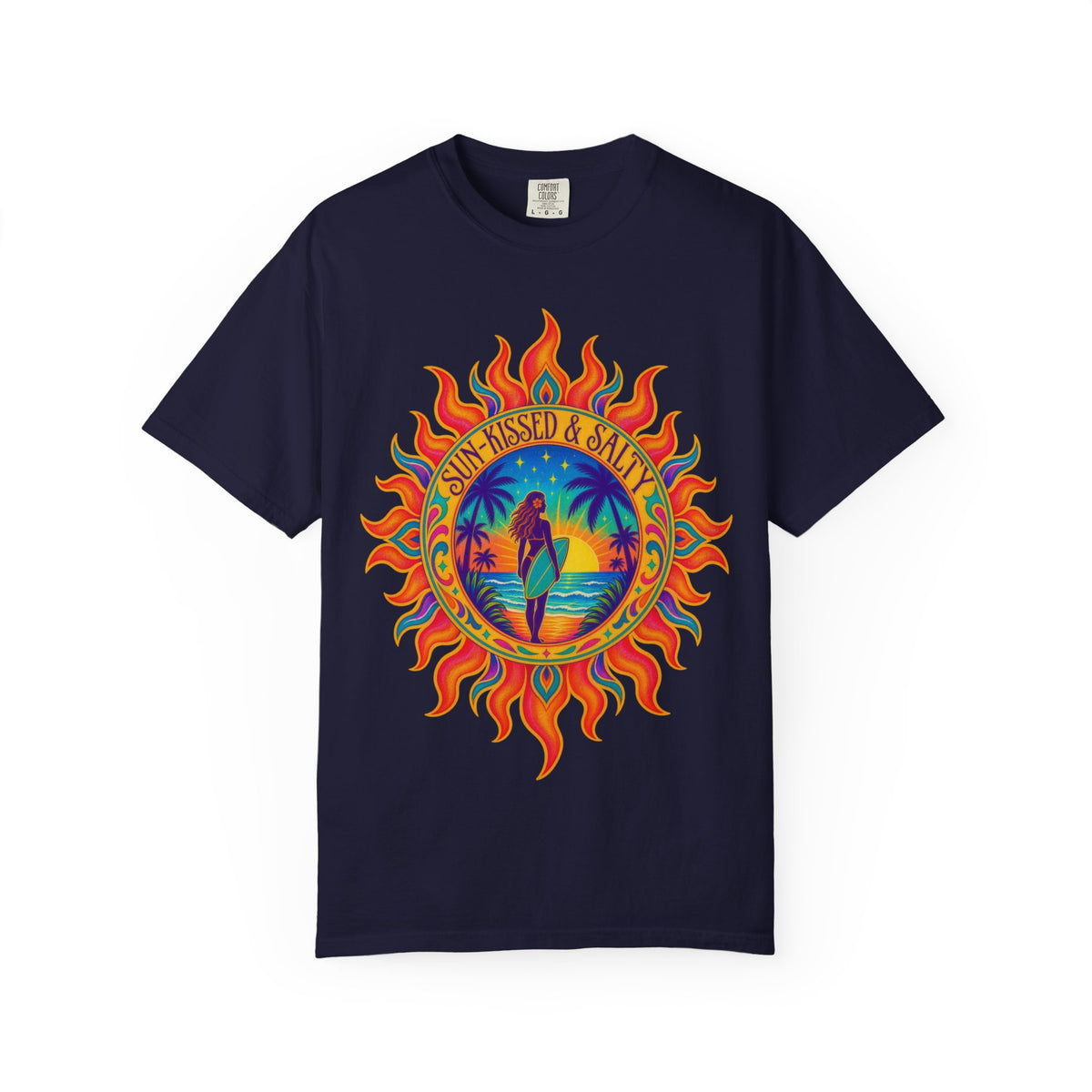 Sun-Kissed & Salty Tee | Sun Mandala Surf Girl Shirt | Boho Beach T-Shirt | Comfort Colors
