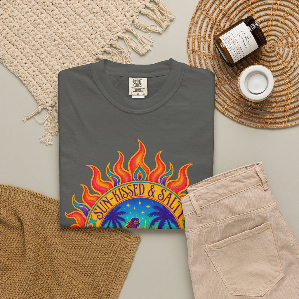 Sun-Kissed & Salty Tee | Sun Mandala Surf Girl Shirt | Boho Beach T-Shirt | Comfort Colors