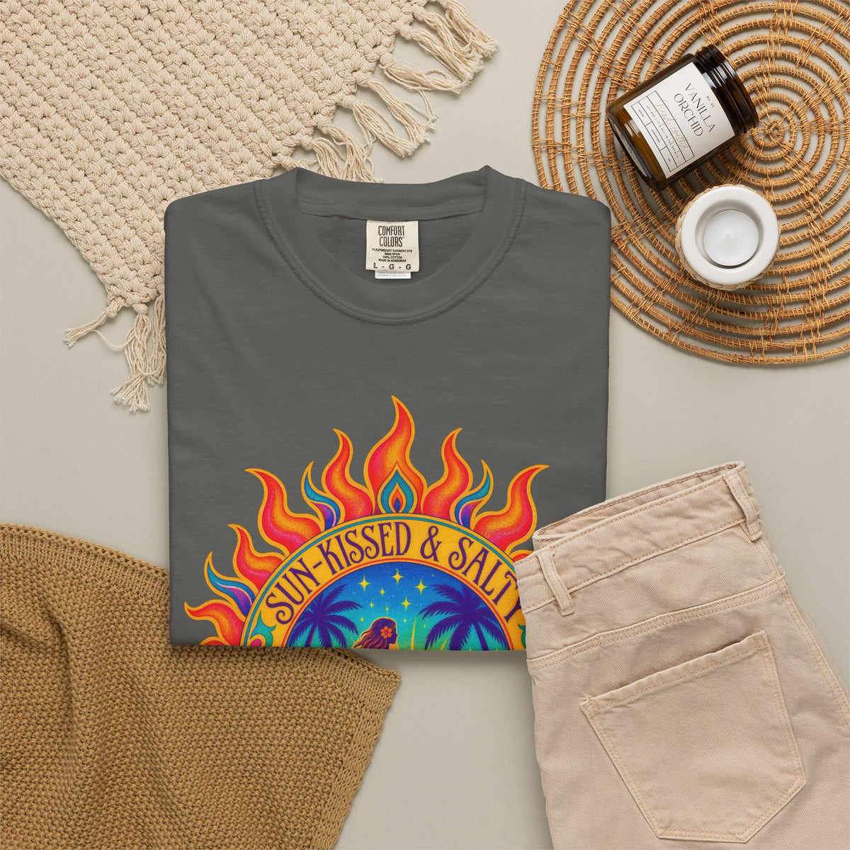 Sun-Kissed & Salty Tee | Sun Mandala Surf Girl Shirt | Boho Beach T-Shirt | Comfort Colors