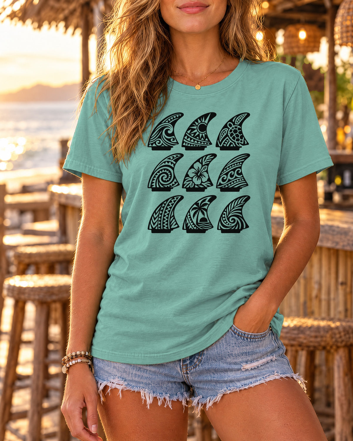 Tribal Surf Fins Shirt | Polynesian Fin Grid Tee | Comfort Colors T-Shirt