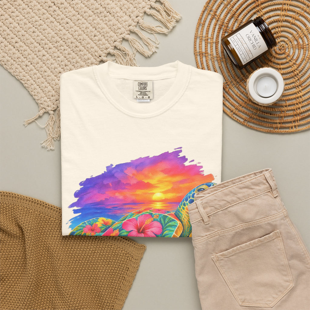 Floral Sea Turtle Shirt | Hibiscus Turtle Sunset Tee | Comfort Colors T-Shirt