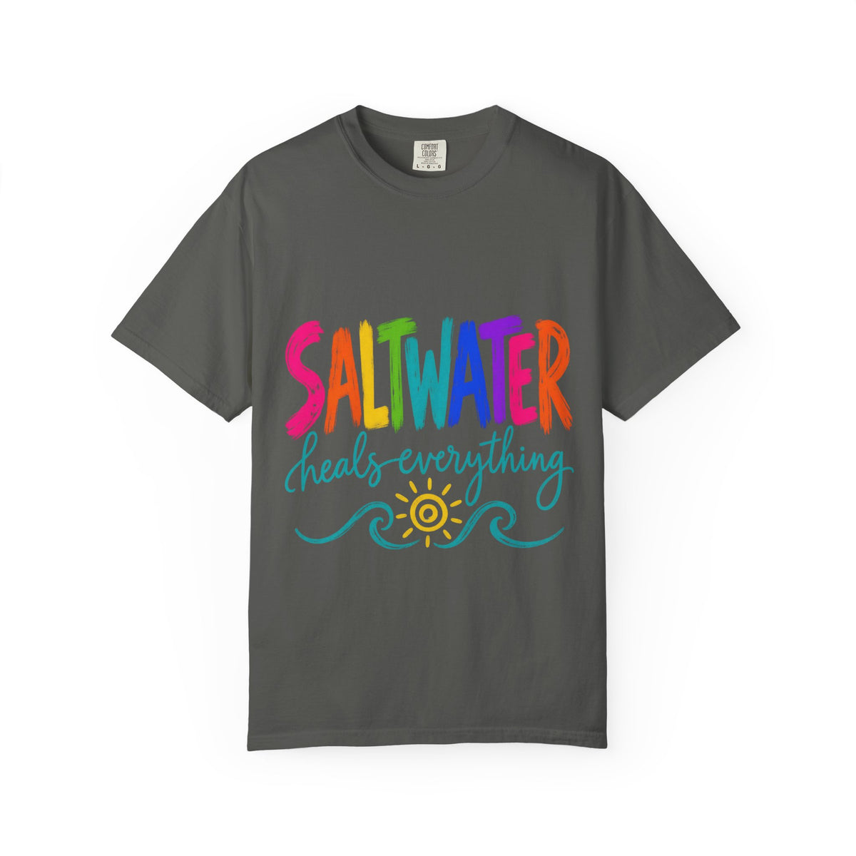 Saltwater Heals Everything Tee | Ocean Therapy Shirt | Colorful Brush Letter T-Shirt | Comfort Colors