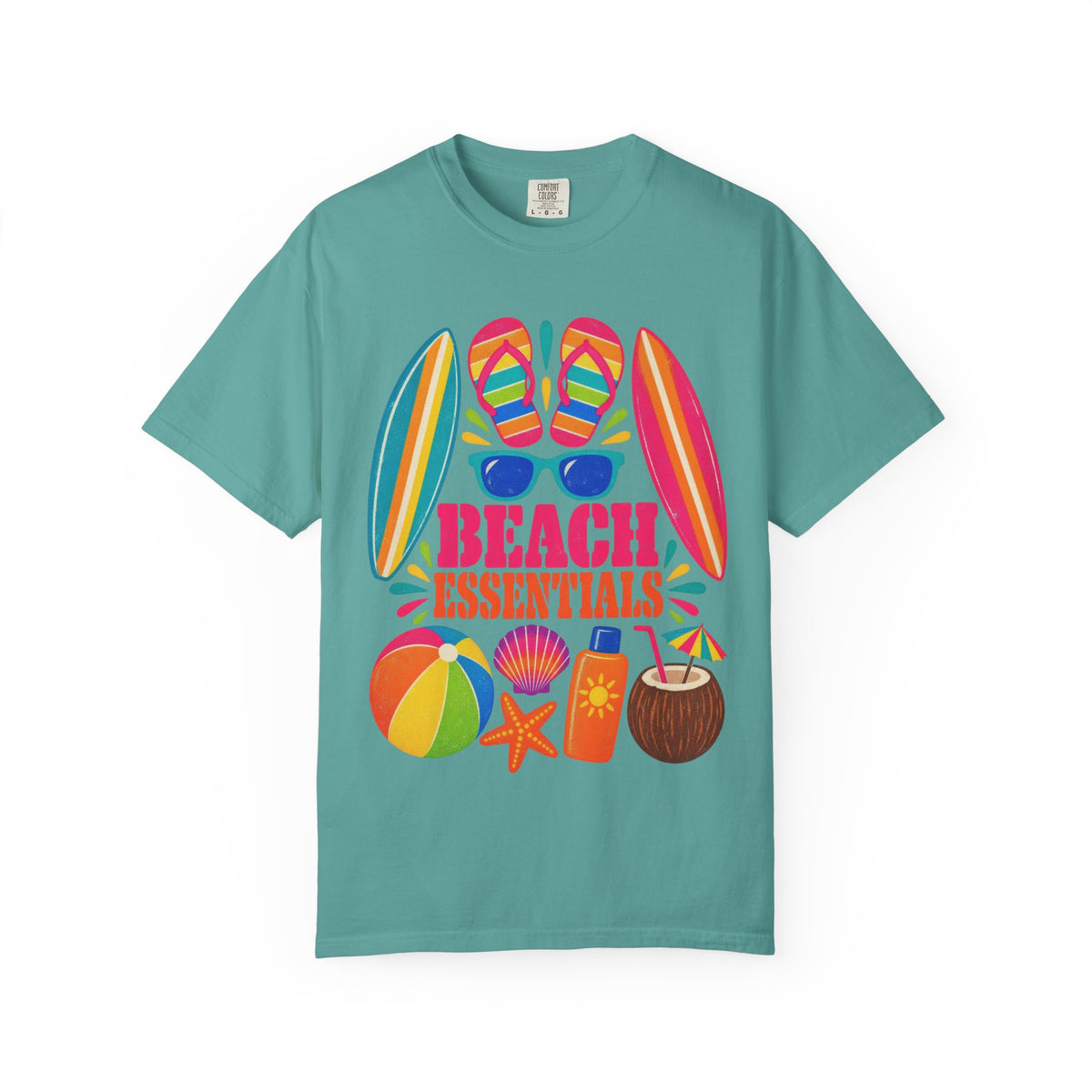 Beach Essentials Tee | Summer Packing List Shirt | Colorful Beach T-Shirt | Comfort Colors