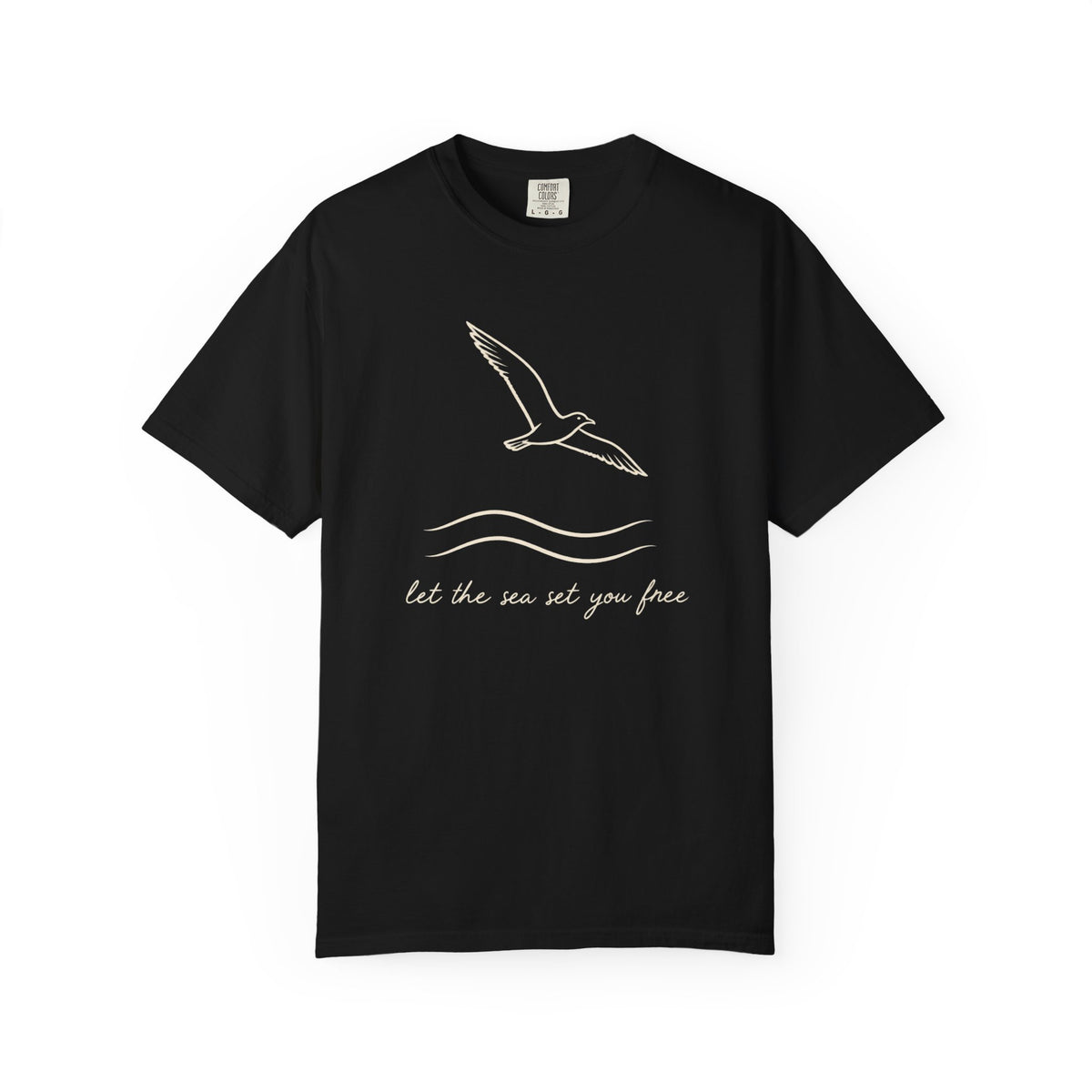 Let The Sea Set You Free Tee | Seagull Line Art Shirt | Freedom Ocean Quote T-Shirt | Comfort Colors Moss