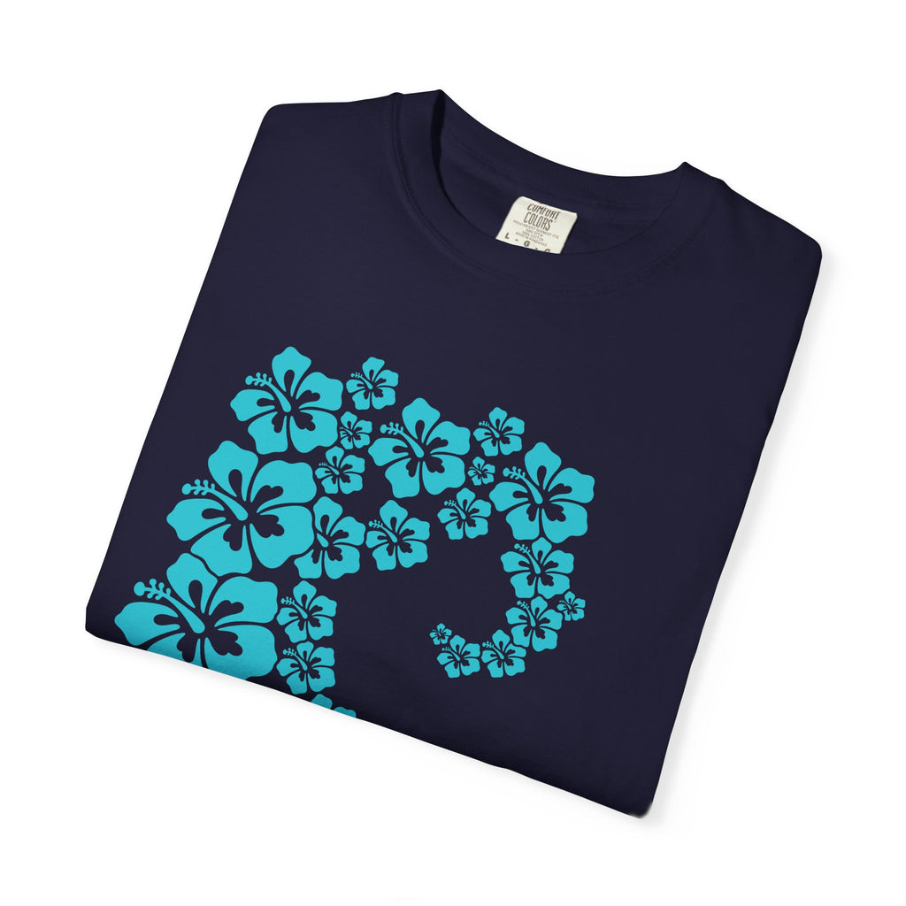 Hibiscus Wave Tee | Teal Flower Wave Shirt | Tropical Hawaiian Hibiscus T-Shirt | Comfort Colors