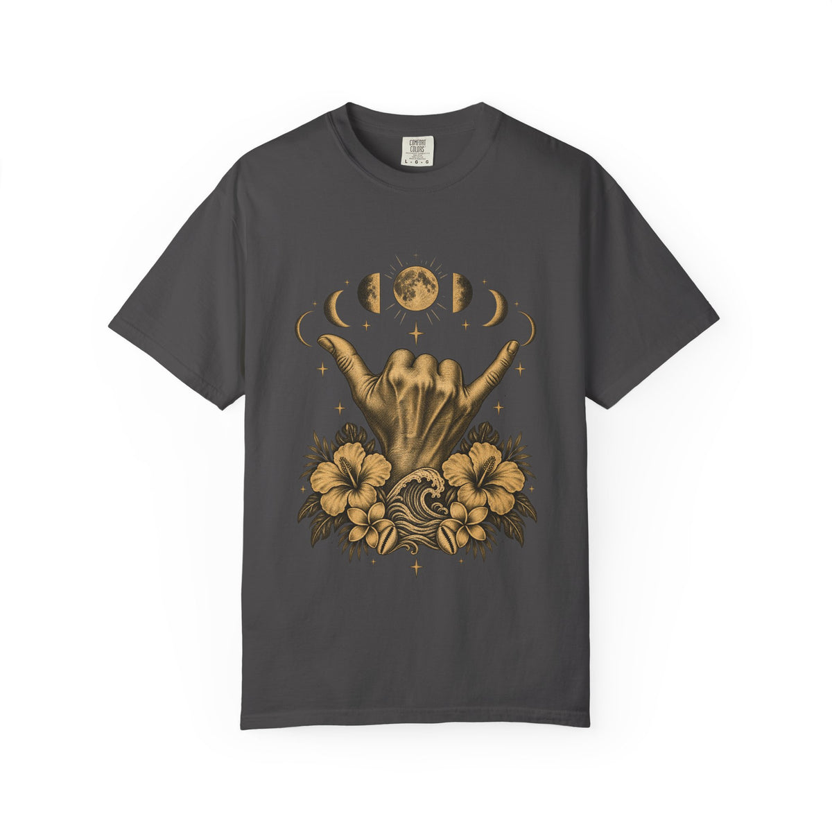 Shaka Moon Phases Shirt | Celestial Shaka Hand Tee | Comfort Colors T-Shirt
