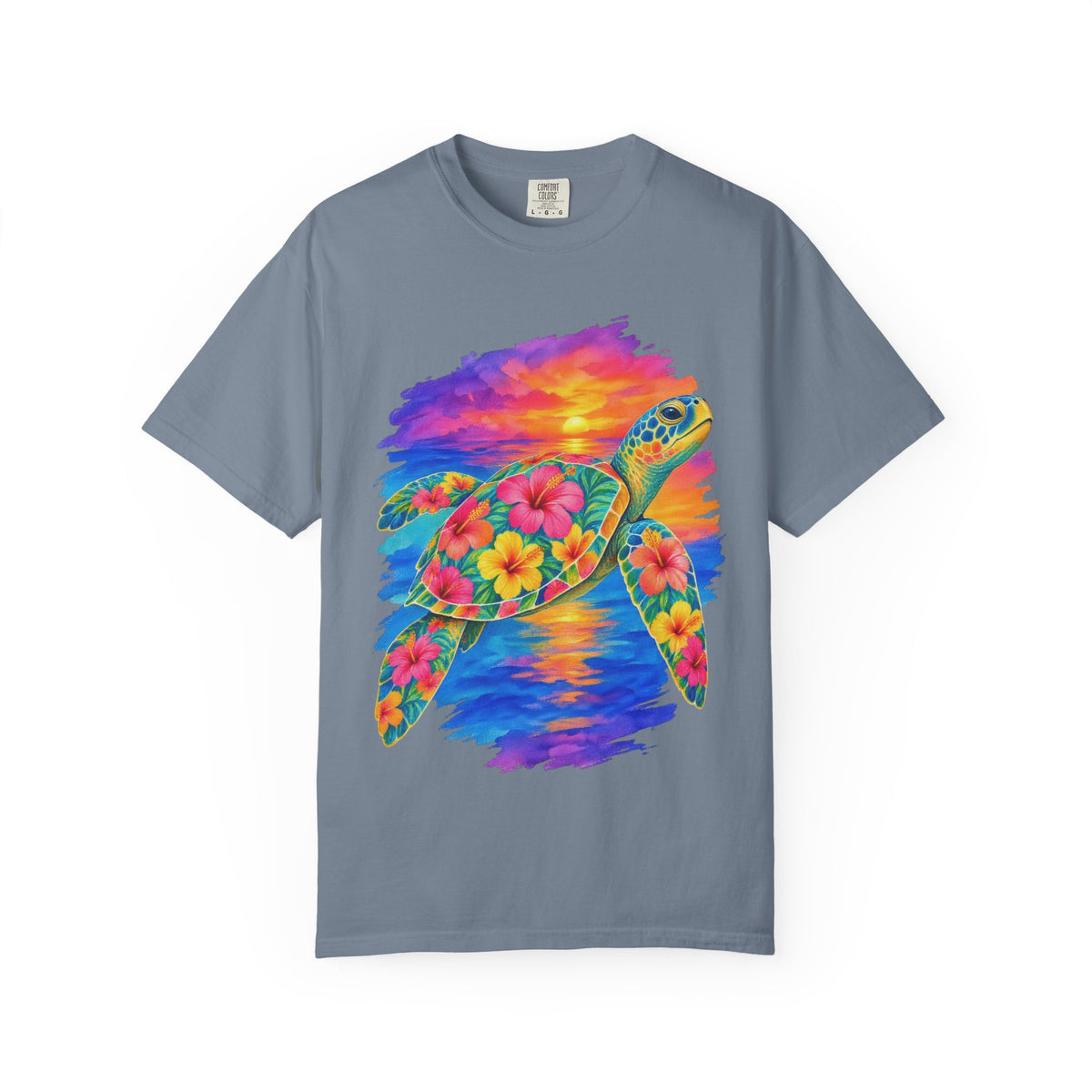 Floral Sea Turtle Shirt | Hibiscus Turtle Sunset Tee | Comfort Colors T-Shirt