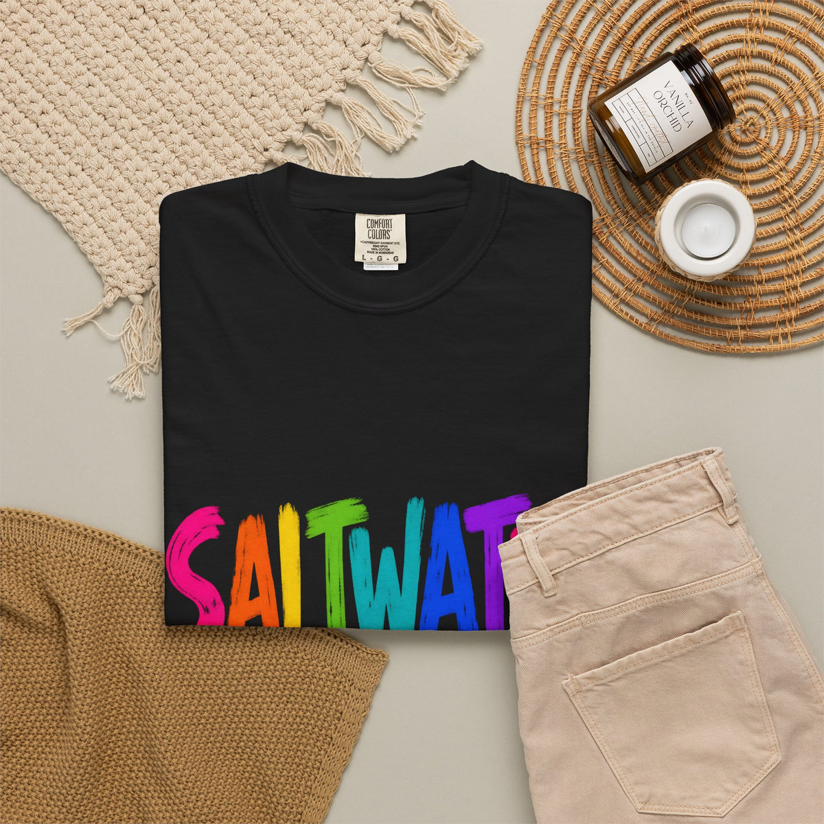 Saltwater Heals Everything Tee | Ocean Therapy Shirt | Colorful Brush Letter T-Shirt | Comfort Colors