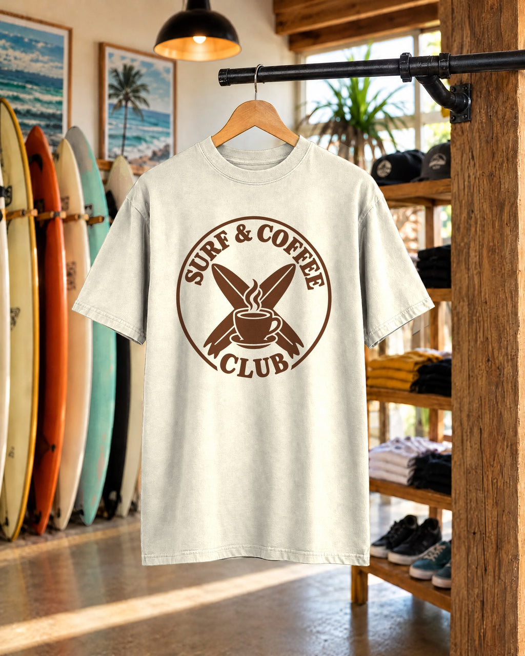 Surf And Coffee Club Shirt | Coffee Lover Surfboard Tee | Comfort Colors T-Shirt