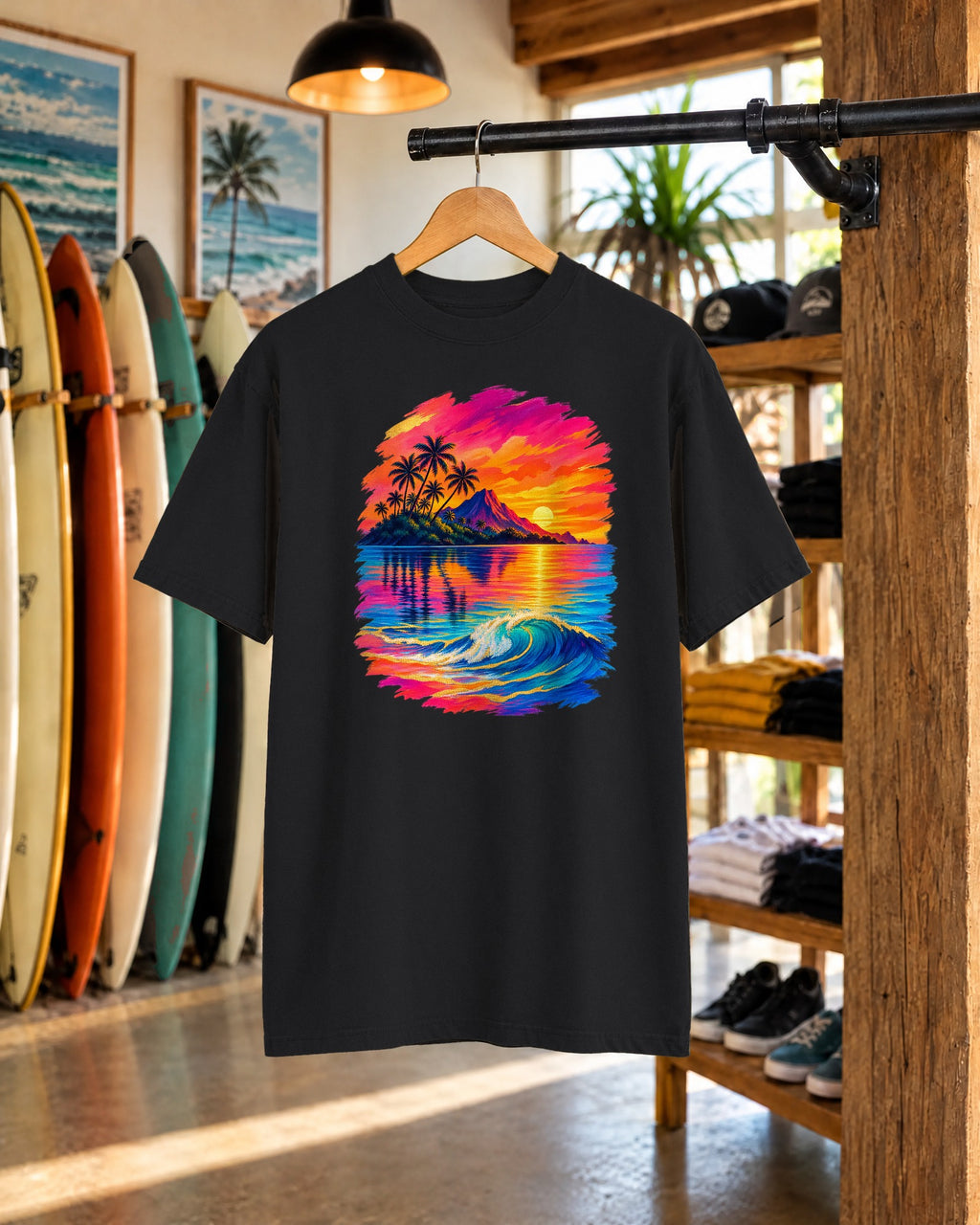 Volcano Island Sunset Shirt | Tropical Island Wave Tee | Comfort Colors T-Shirt