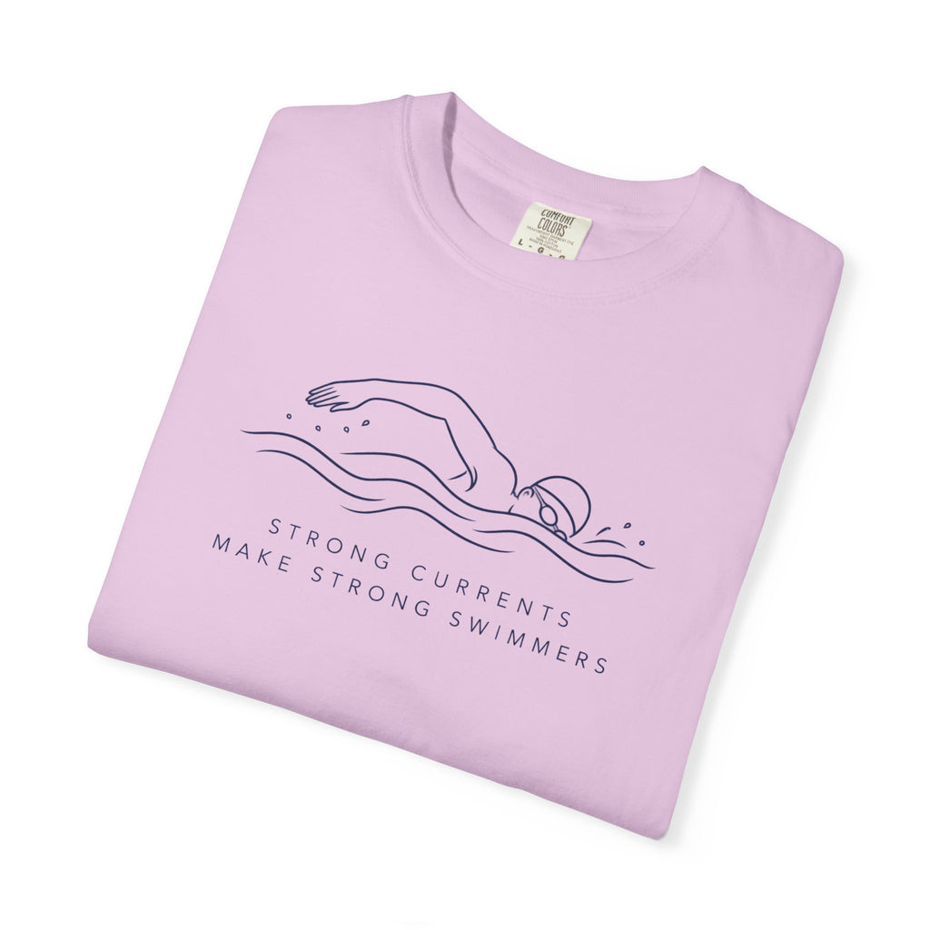 Strong Currents Make Strong Swimmers Tee | Swimmer Line Art Shirt | Motivational Ocean T-Shirt | Comfort Colors