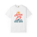 Choose Joy Chase Waves Tee | Retro Script Sun Wave Shirt | Positive Beach T-Shirt | Comfort Colors Gift