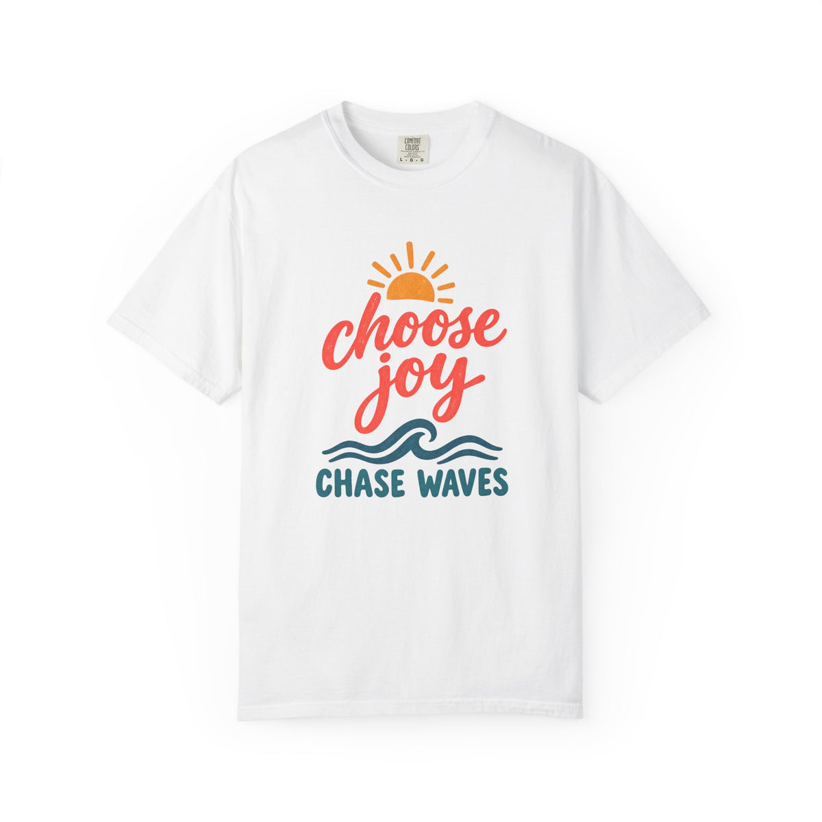 Choose Joy Chase Waves Tee | Retro Script Sun Wave Shirt | Positive Beach T-Shirt | Comfort Colors Gift