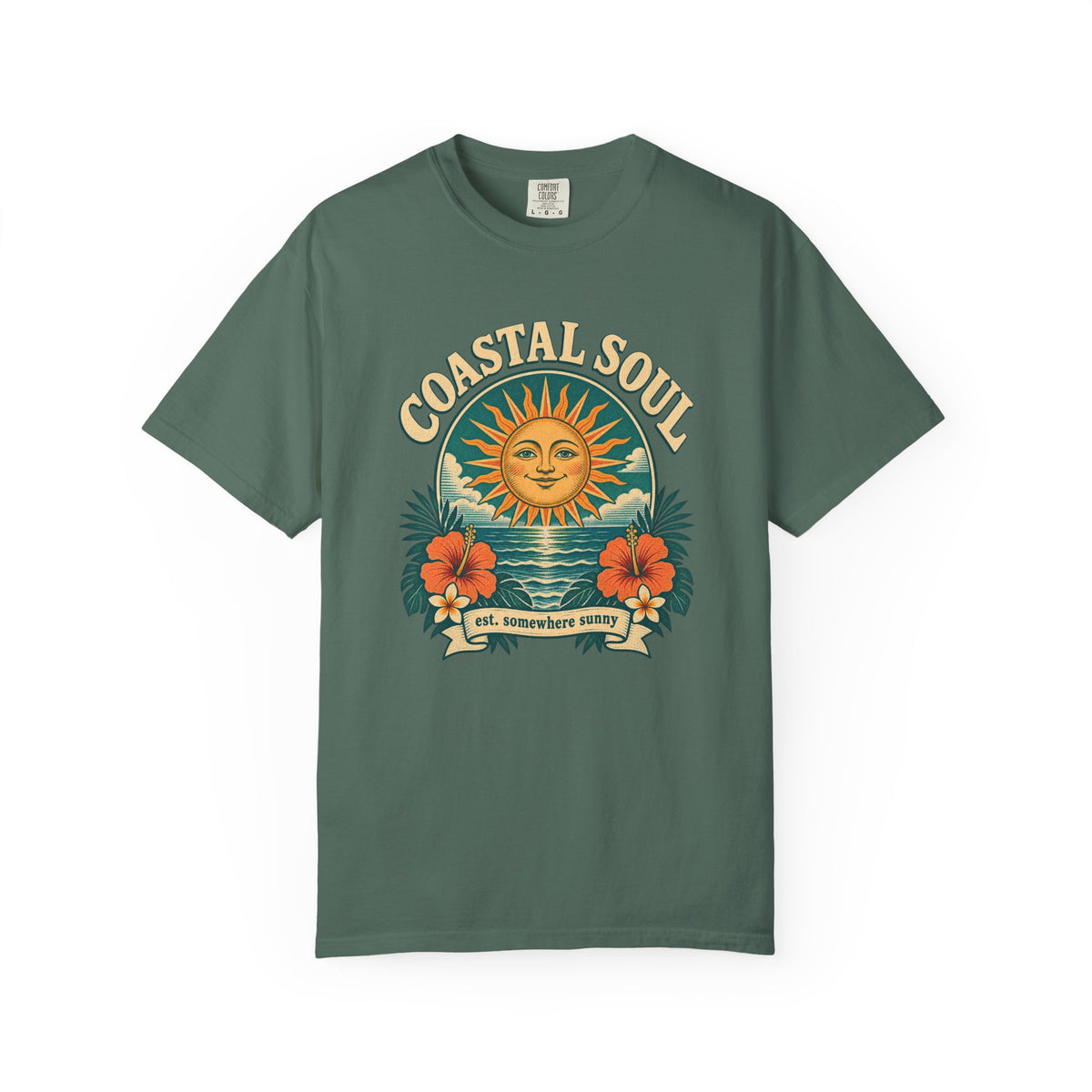 Coastal Soul Sun Face Tee | Vintage Sun Ocean Shirt | Retro Beach T-Shirt | Comfort Colors Gift