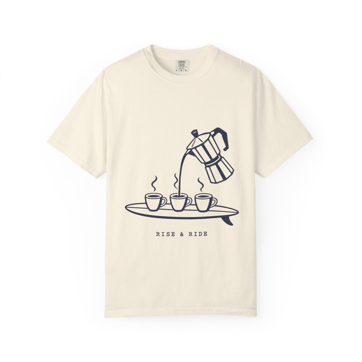 Rise And Ride Coffee Surf Shirt | Espresso Surfboard Tee | Comfort Colors T-Shirt