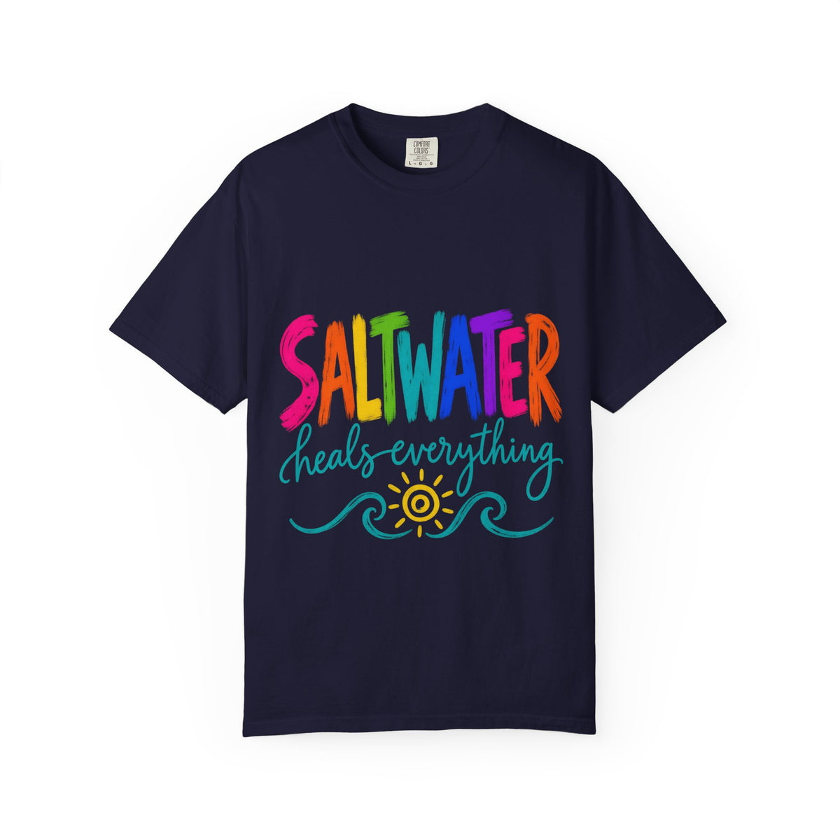 Saltwater Heals Everything Tee | Ocean Therapy Shirt | Colorful Brush Letter T-Shirt | Comfort Colors
