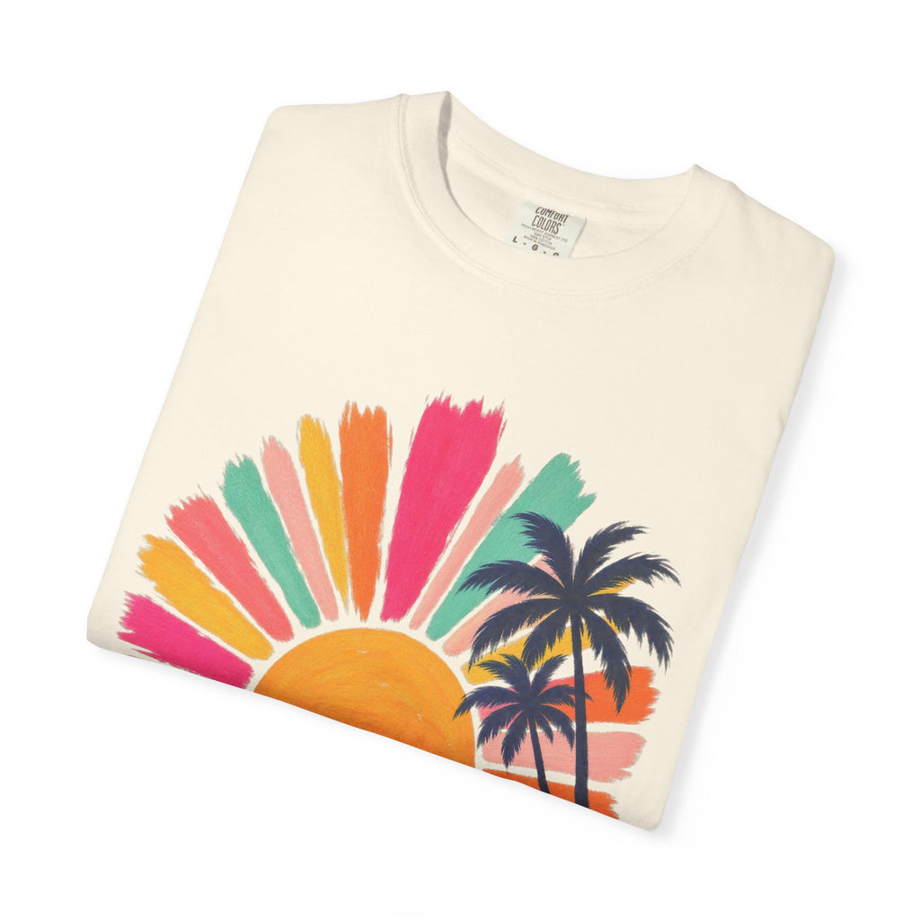Pastel Sunrise Palm Shirt | Retro Sun Rays Beach Tee | Comfort Colors T-Shirt
