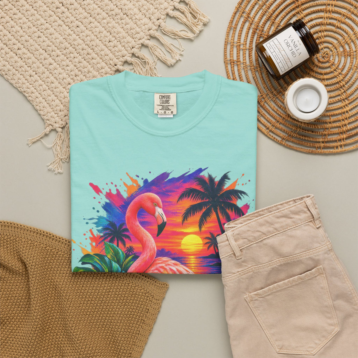 Flamingo Sunset Shirt | Tropical Flamingo Paradise Tee | Comfort Colors T-Shirt