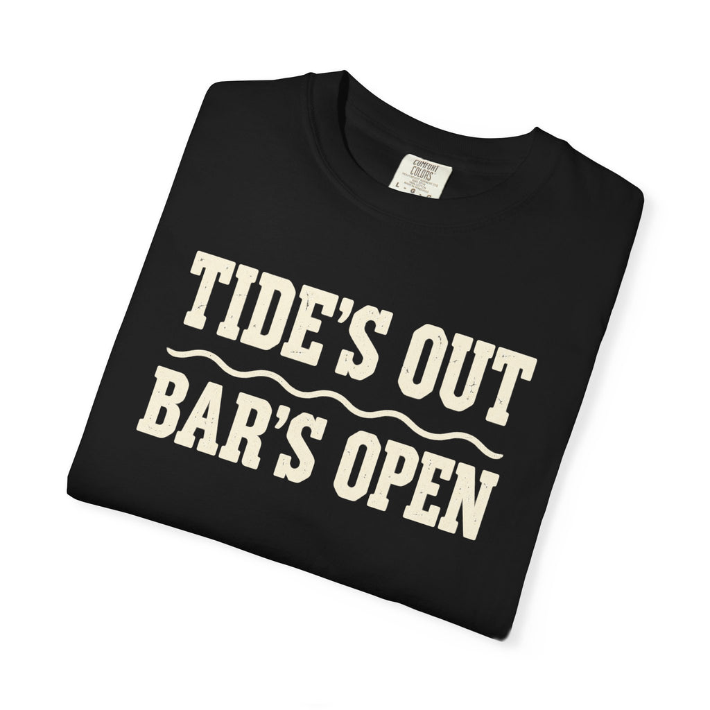 Tide's Out Bar's Open Tee | Funny Beach Bar Shirt | Drinking Vacation T-Shirt | Comfort Colors Island Tee