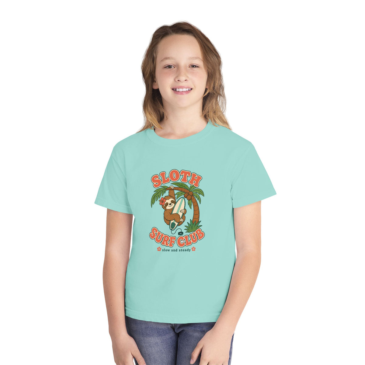 Sloth Surf Club Kids Tee | Sloth Kids Shirt | Youth Beach T-Shirt | Surf Kid Gift
