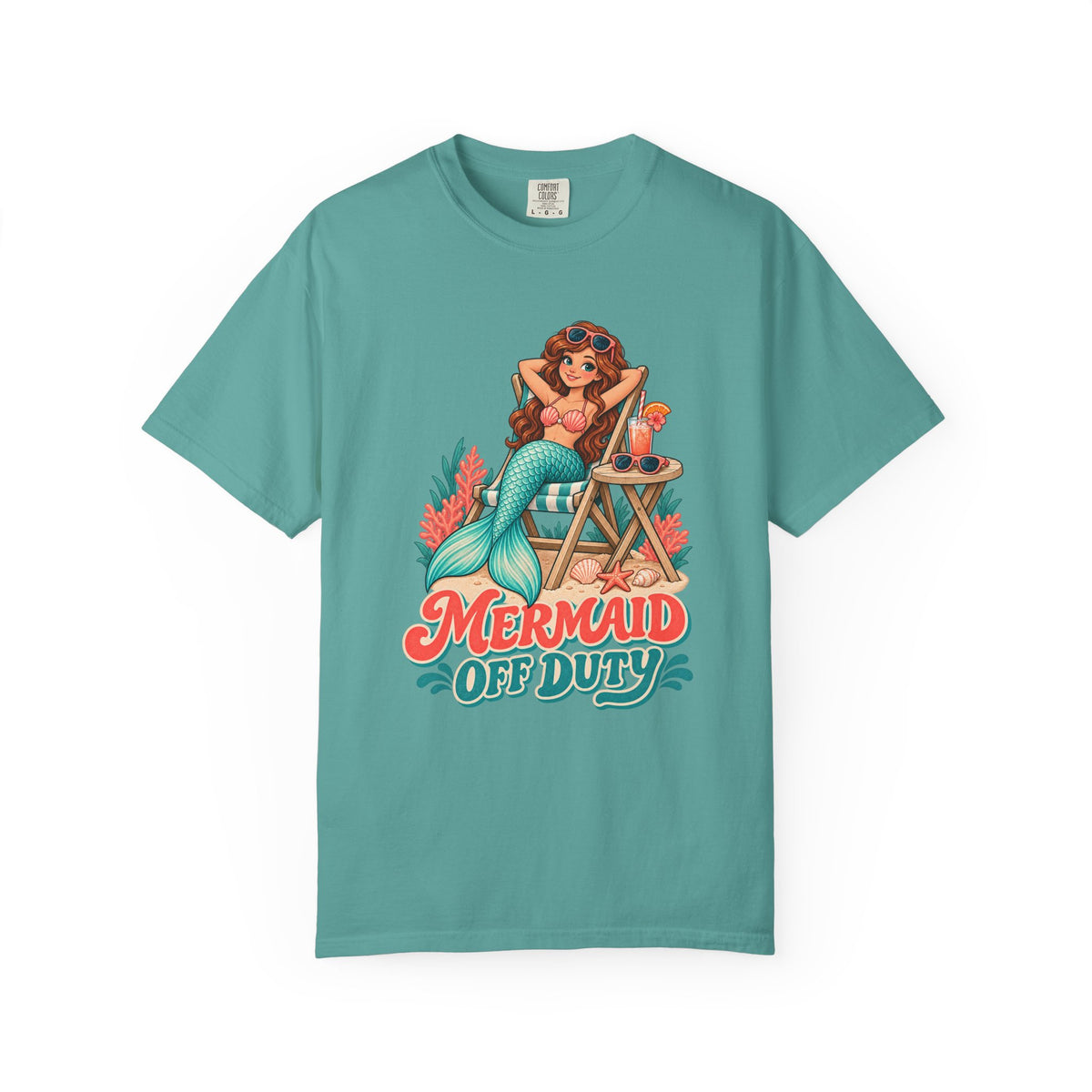 Mermaid Off Duty Tee | Cute Mermaid Beach Chair Shirt | Funny Vacation T-Shirt | Comfort Colors Watermelon