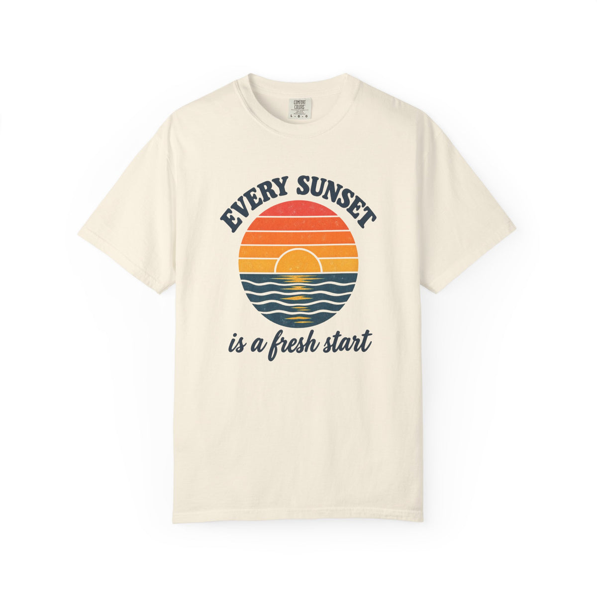 Every Sunset Is A Fresh Start Tee | Retro Sunset Stripe Shirt | Inspirational Beach T-Shirt | Comfort Colors Gift