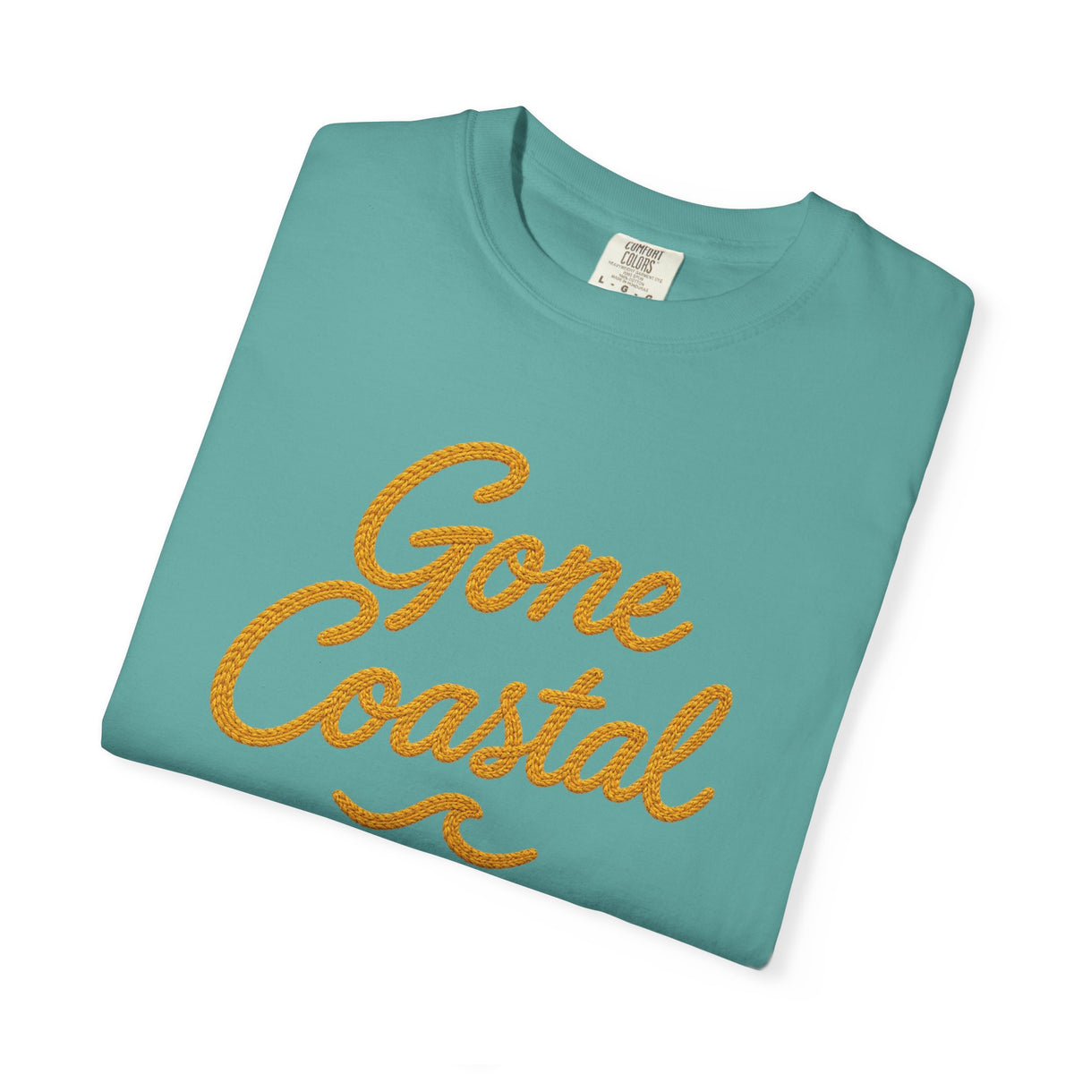 Gone Coastal Tee | Embroidered Look Script Beach Shirt | Coastal Living T-Shirt | Comfort Colors Blue Jean