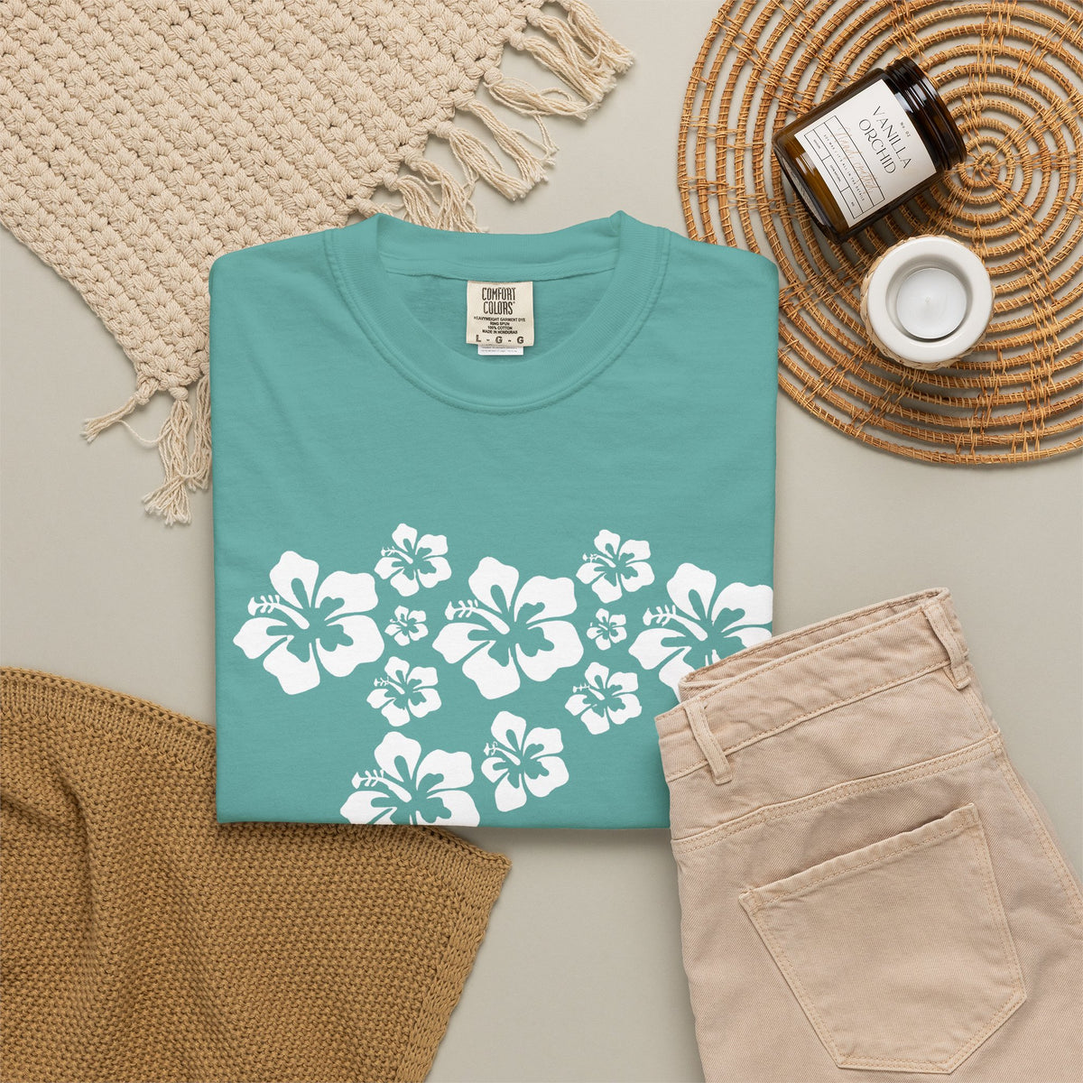 Hibiscus Flowers Tee | White Hibiscus Cluster Shirt | Tropical Island Flower T-Shirt | Comfort Colors