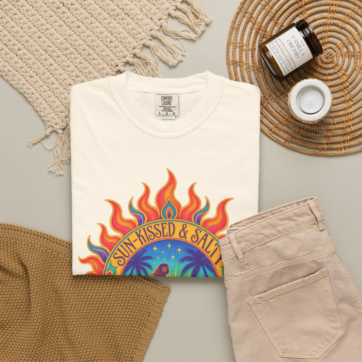 Sun-Kissed & Salty Tee | Sun Mandala Surf Girl Shirt | Boho Beach T-Shirt | Comfort Colors