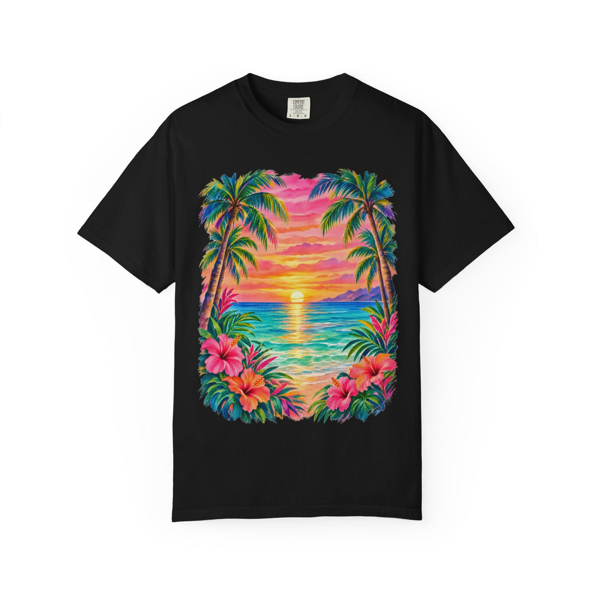 Pastel Palm Sunset Shirt | Watercolour Tropical Beach Tee | Comfort Colors T-Shirt
