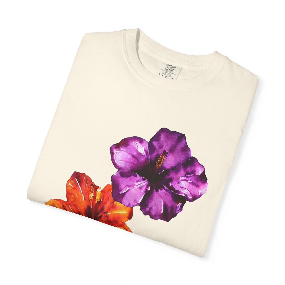 Watercolour Hibiscus Tee | Tropical Flowers Shirt | Purple and Orange Hibiscus T-Shirt | Comfort Colors