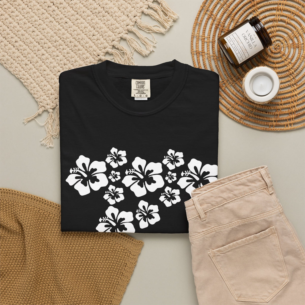 Hibiscus Flowers Tee | White Hibiscus Cluster Shirt | Tropical Island Flower T-Shirt | Comfort Colors