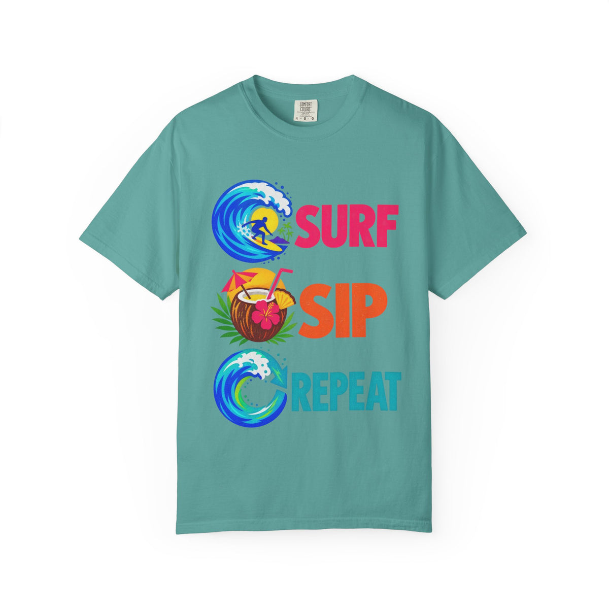 Surf Sip Repeat Tee | Surf & Cocktail Shirt | Funny Beach T-Shirt | Comfort Colors