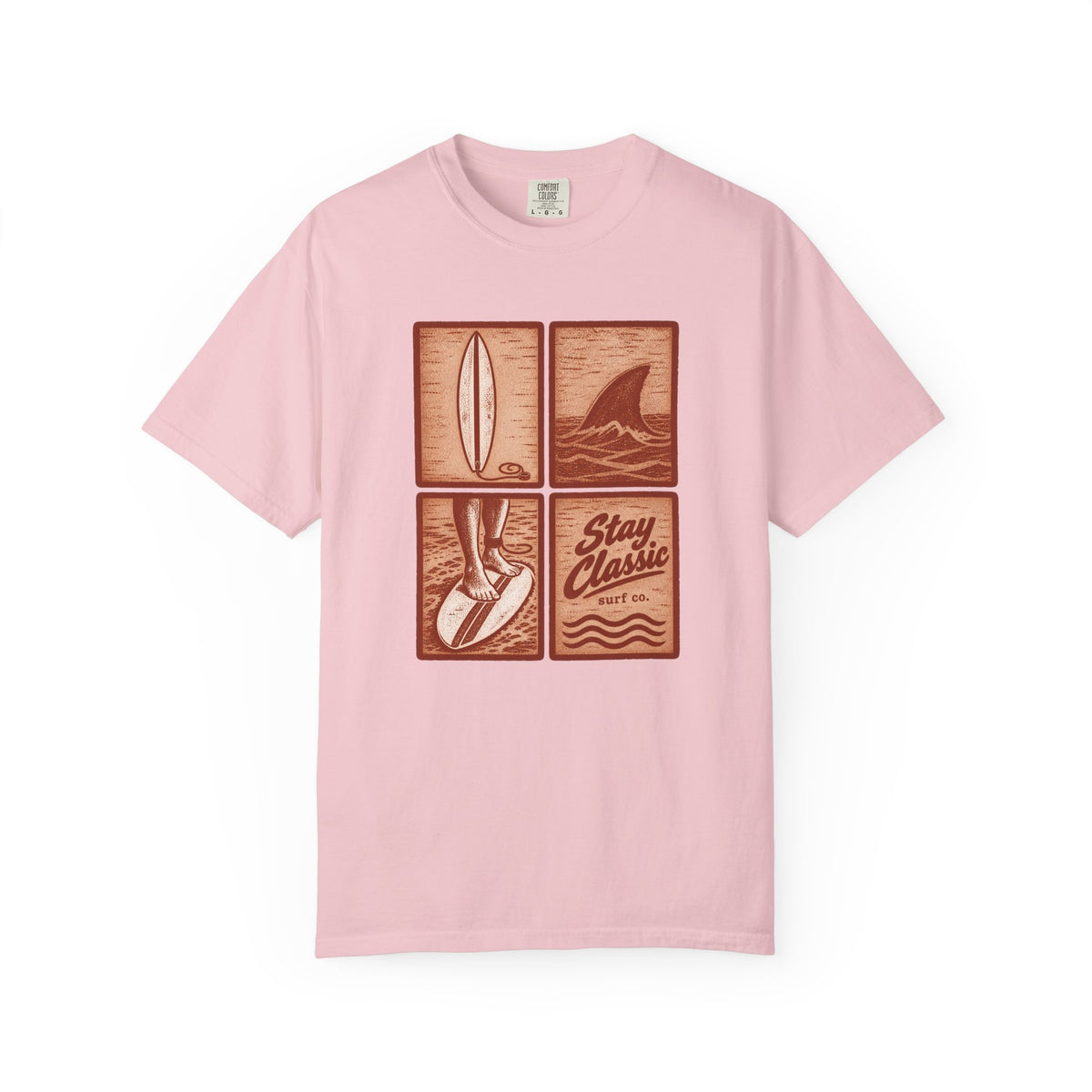 Stay Classic Surf Co Tee | Vintage Woodblock Surf Shirt | Retro Surf T-Shirt | Comfort Colors Gift