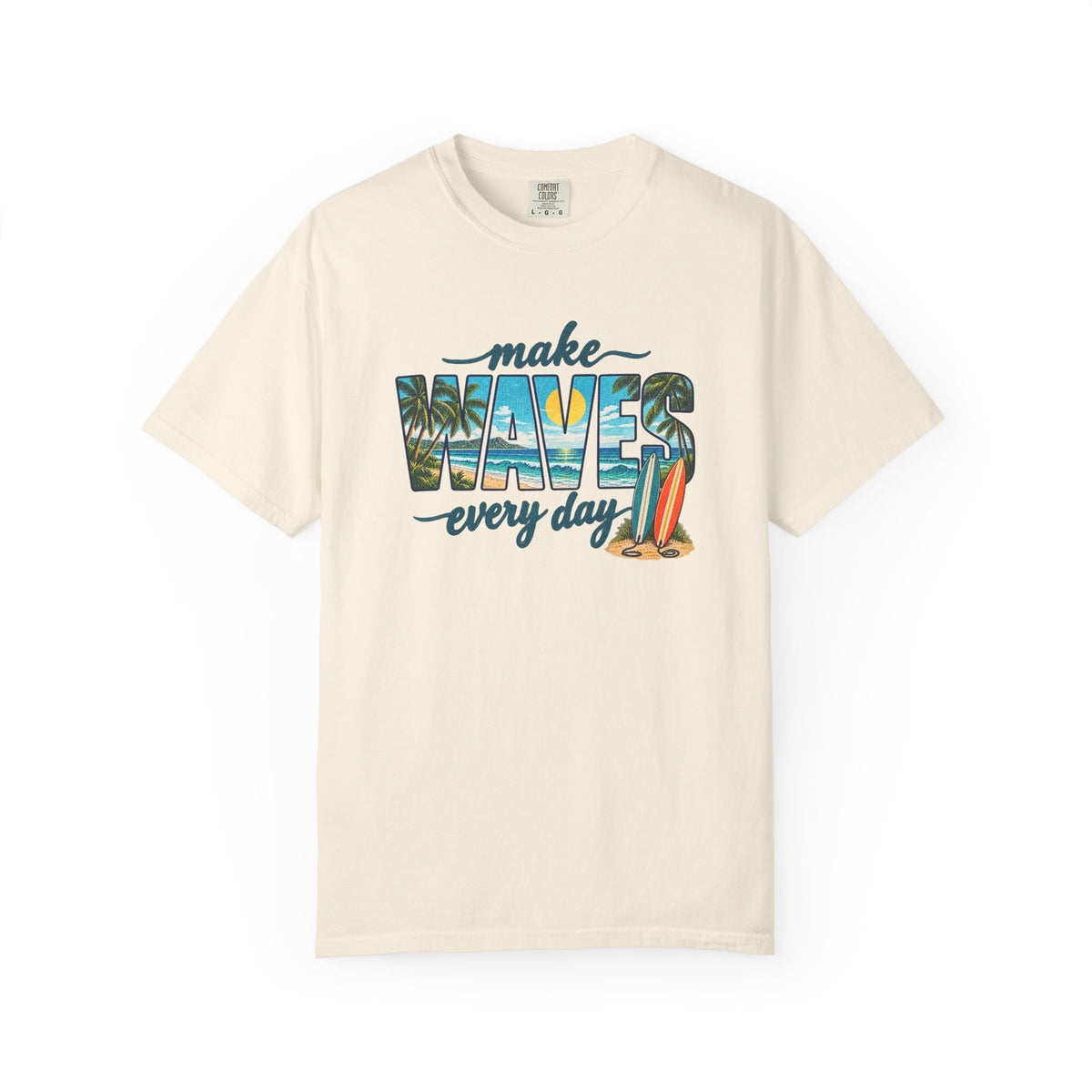 Make Waves Every Day Tee | Retro Wave Letter Surf Shirt | Tropical T-Shirt | Comfort Colors Gift