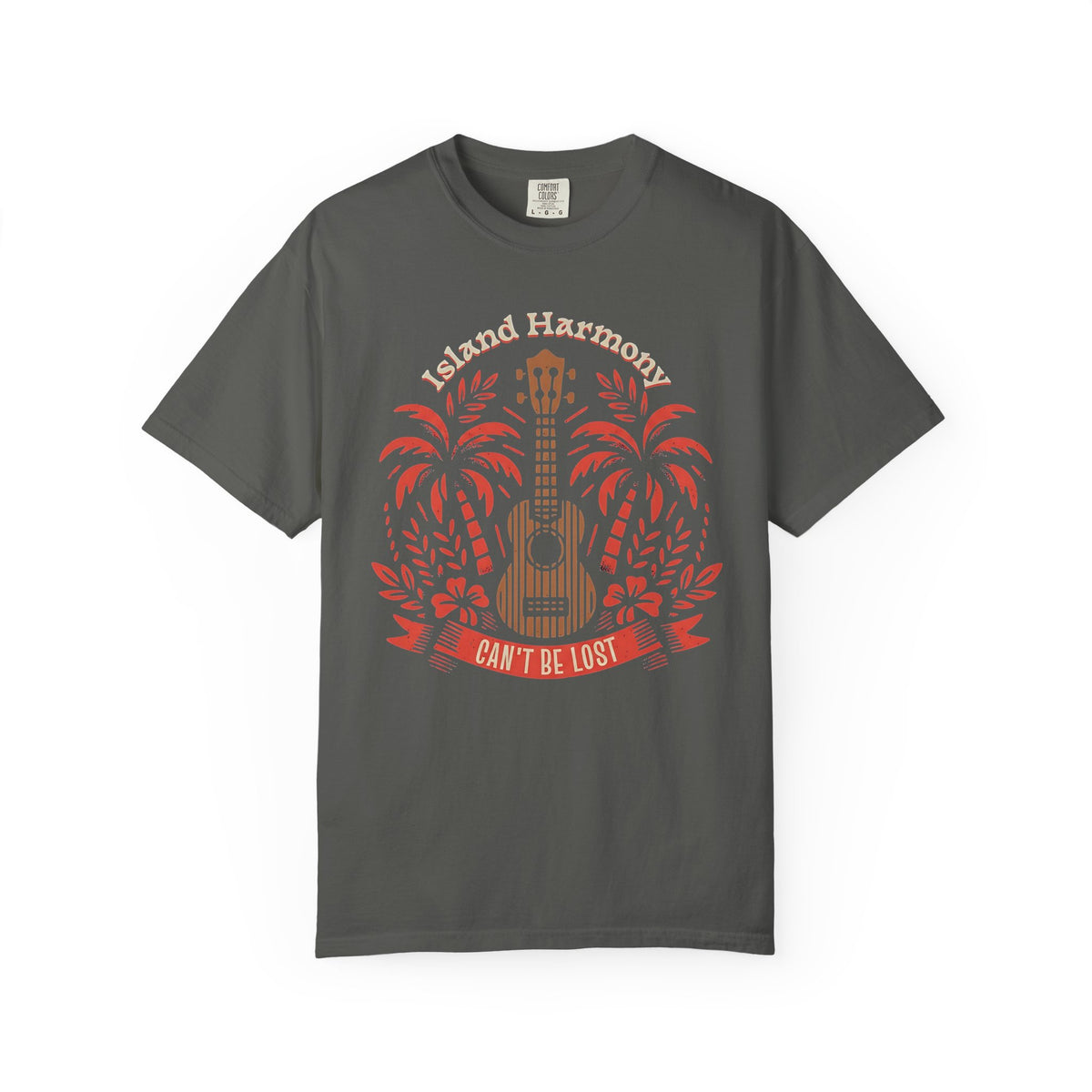 Island Harmony Guitar Tee | Can't Be Lost palm tree ukulele design
