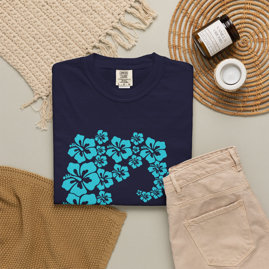 Hibiscus Wave Tee | Teal Flower Wave Shirt | Tropical Hawaiian Hibiscus T-Shirt | Comfort Colors