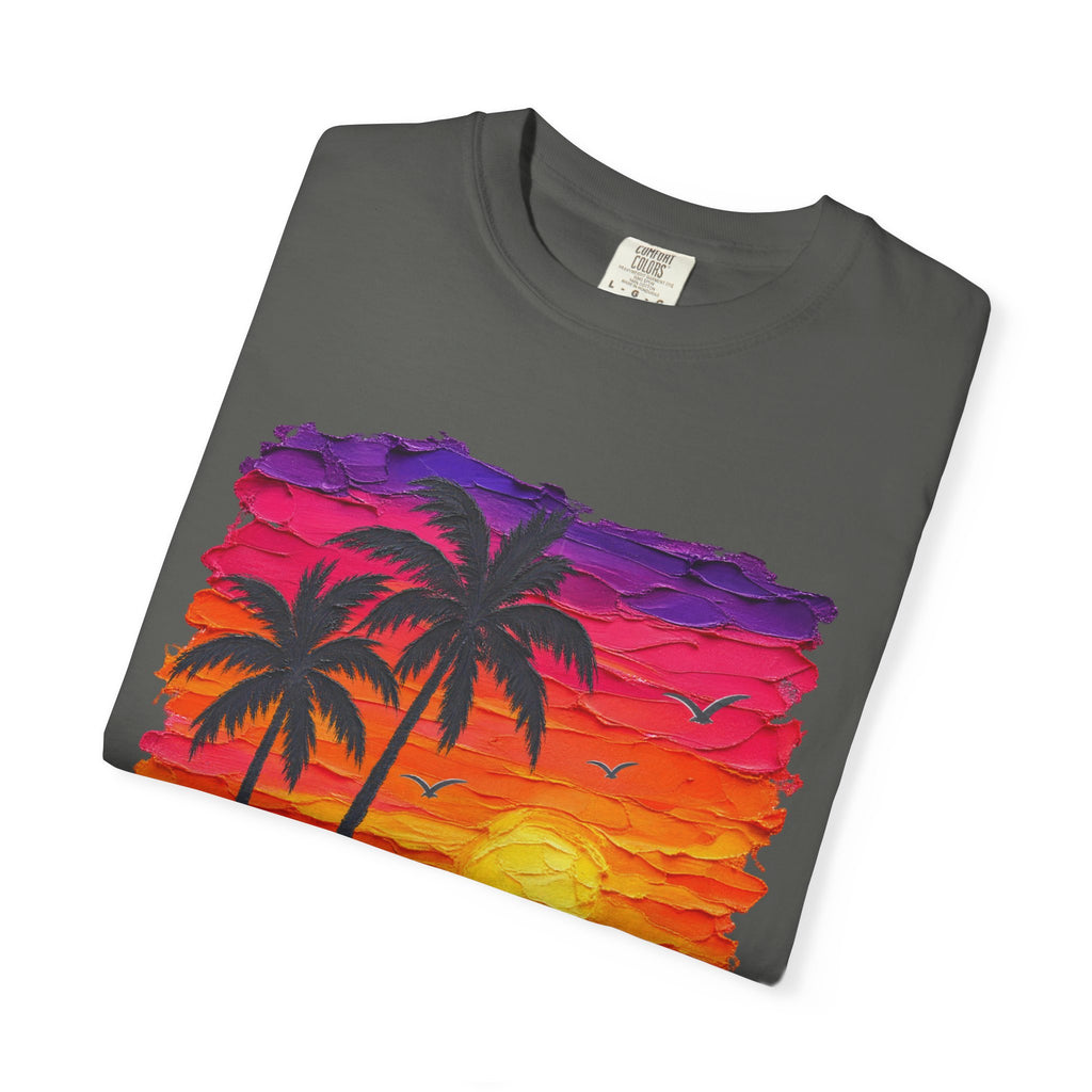 Palm Tree Sunset Shirt | Impasto Painted Beach Tee | Comfort Colors T-Shirt