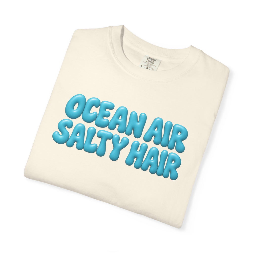 Ocean Air Salty Hair Tee | Puffy Retro Beach T-Shirt | Summer Beach Girl Shirt | Comfort Colors White
