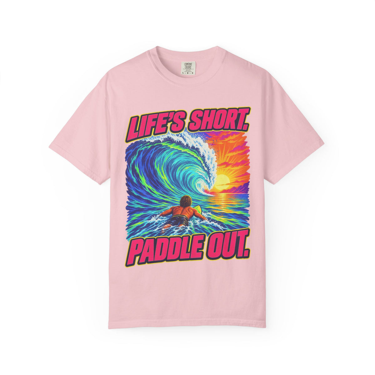 Life's Short Paddle Out Tee | Surf Motivation Shirt | Retro Surfboard T-Shirt | Comfort Colors