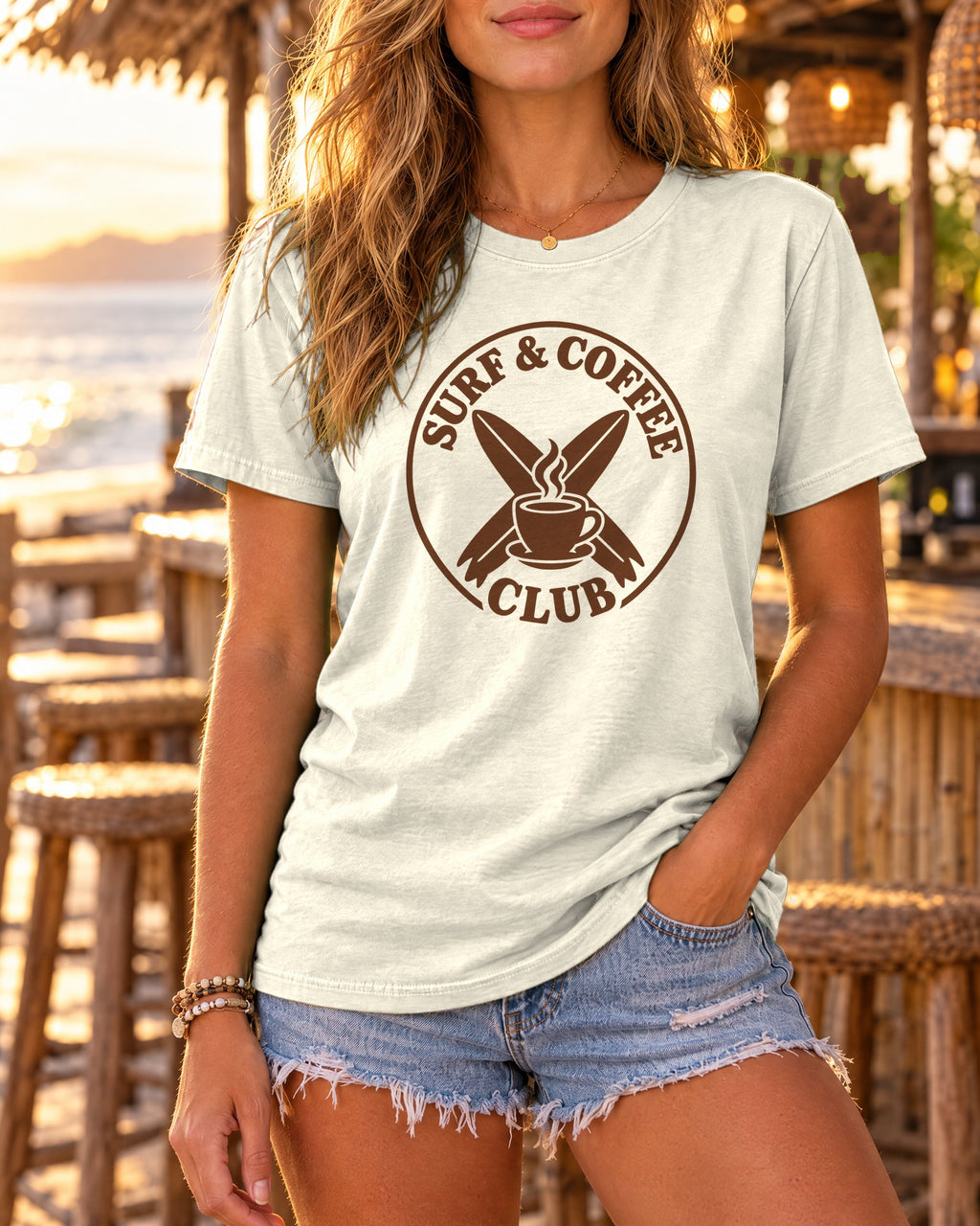 Surf And Coffee Club Shirt | Coffee Lover Surfboard Tee | Comfort Colors T-Shirt