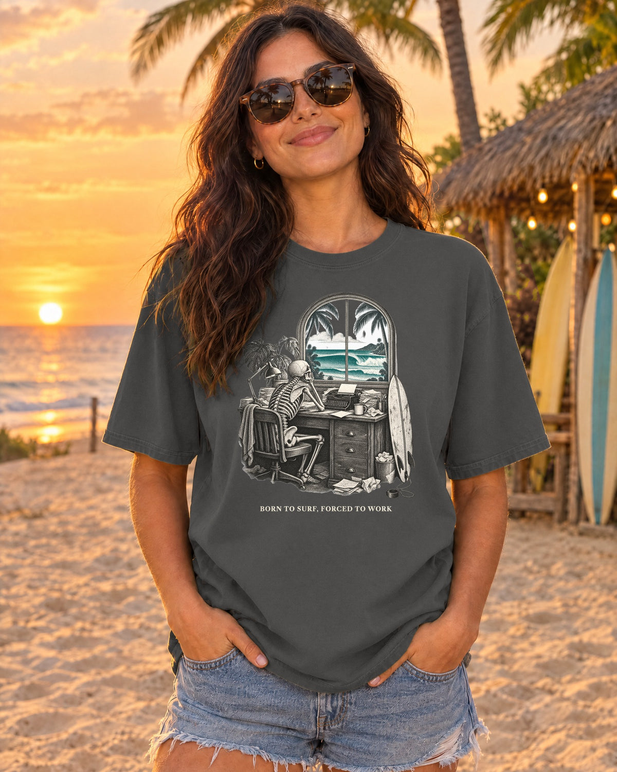 Born To Surf Forced To Work Shirt | Funny Surfer Office Tee | Comfort Colors T-Shirt