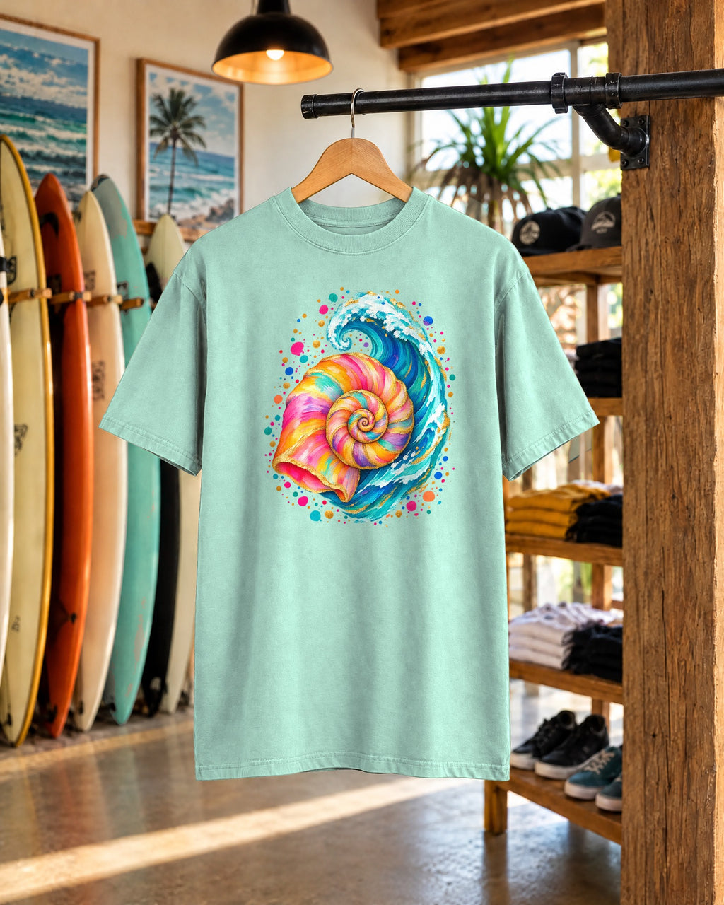 Spiral Seashell Wave Shirt | Pastel Shell Ocean Tee | Comfort Colors T-Shirt