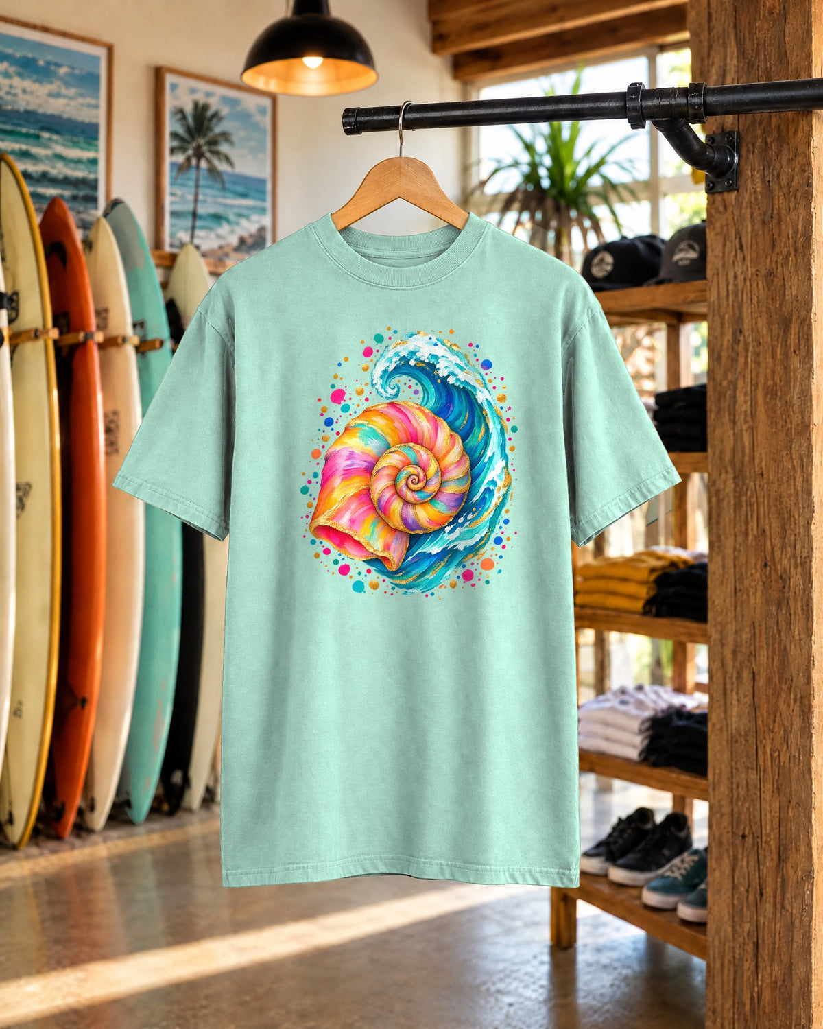 Spiral Seashell Wave Shirt | Pastel Shell Ocean Tee | Comfort Colors T-Shirt