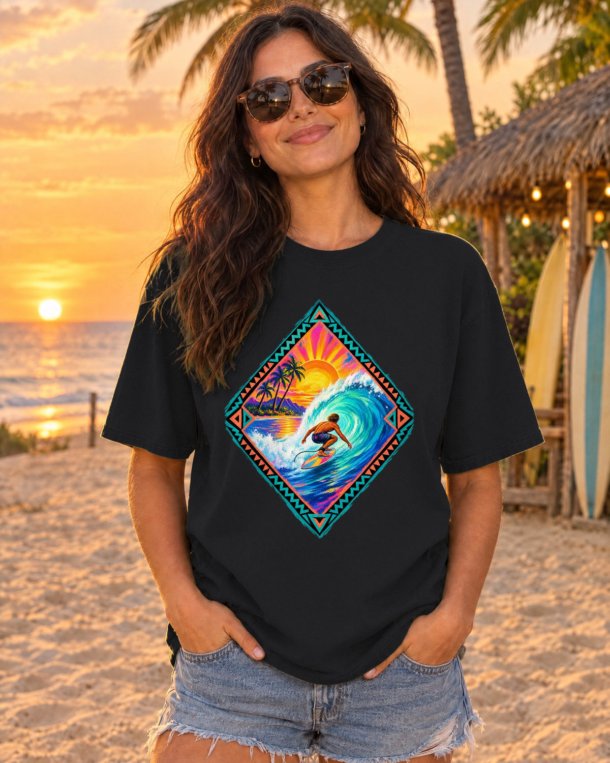Tribal Barrel Wave Surf Shirt | Polynesian Surfer Tee | Comfort Colors T-Shirt