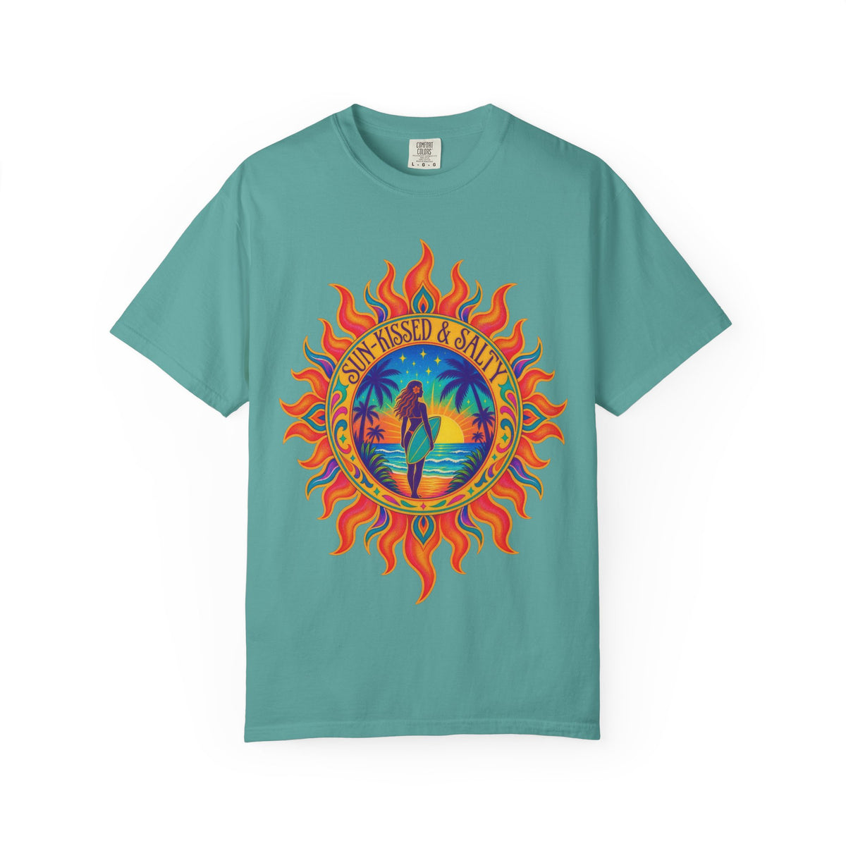 Sun-Kissed & Salty Tee | Sun Mandala Surf Girl Shirt | Boho Beach T-Shirt | Comfort Colors