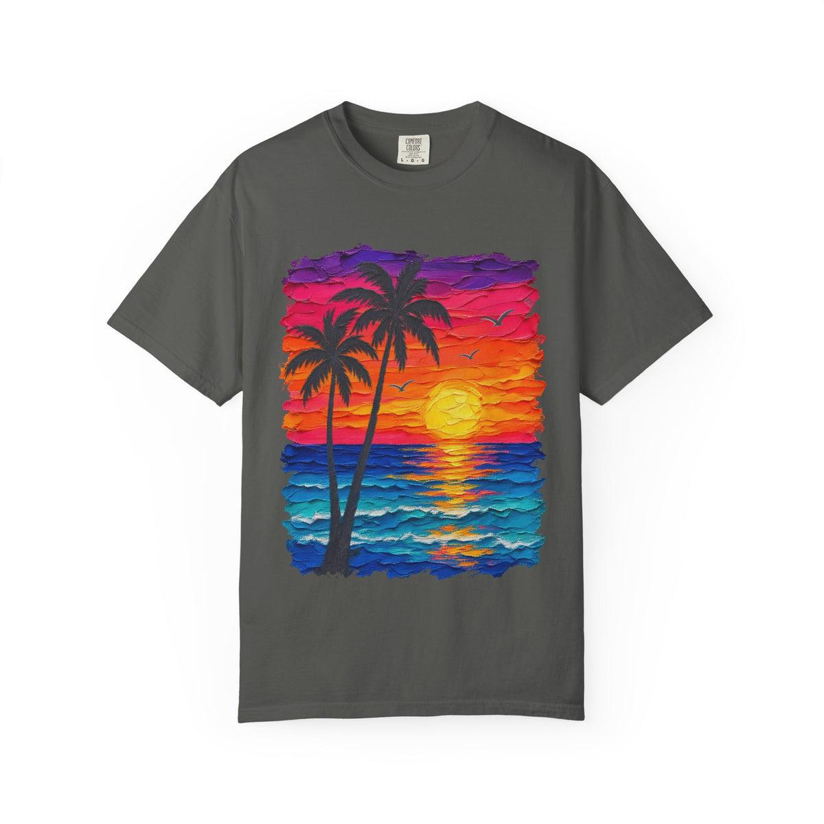 Palm Tree Sunset Shirt | Impasto Painted Beach Tee | Comfort Colors T-Shirt
